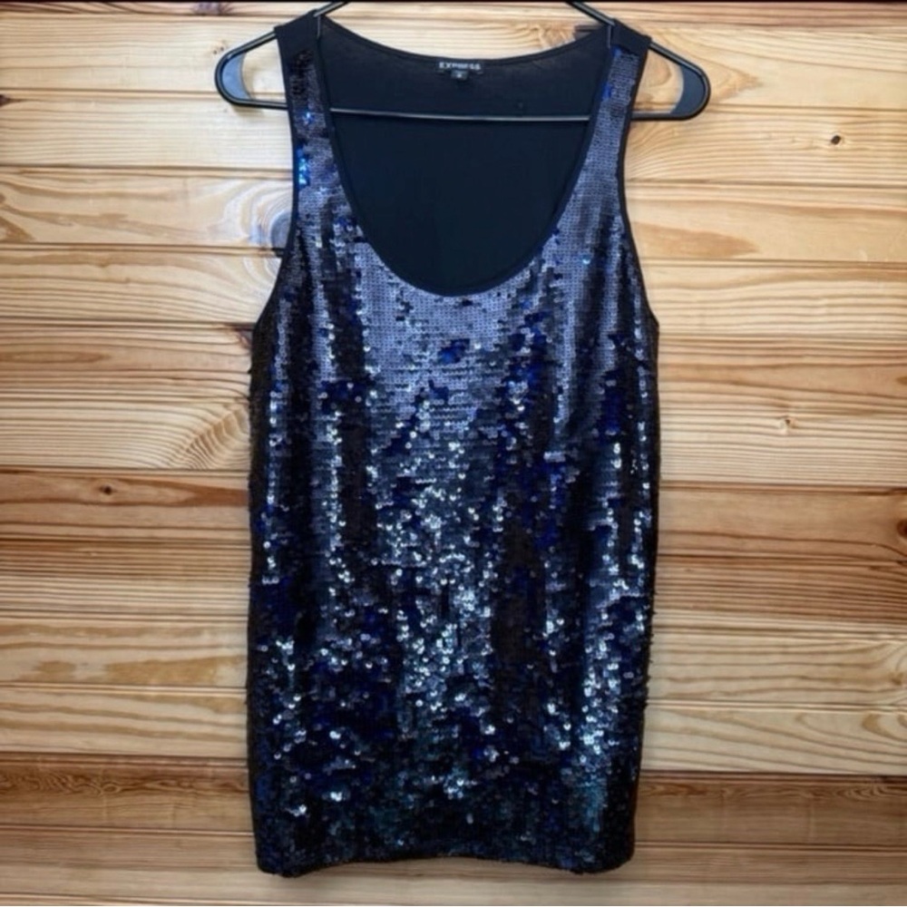 Y2K Express flip sequin color change tank top medium EUC